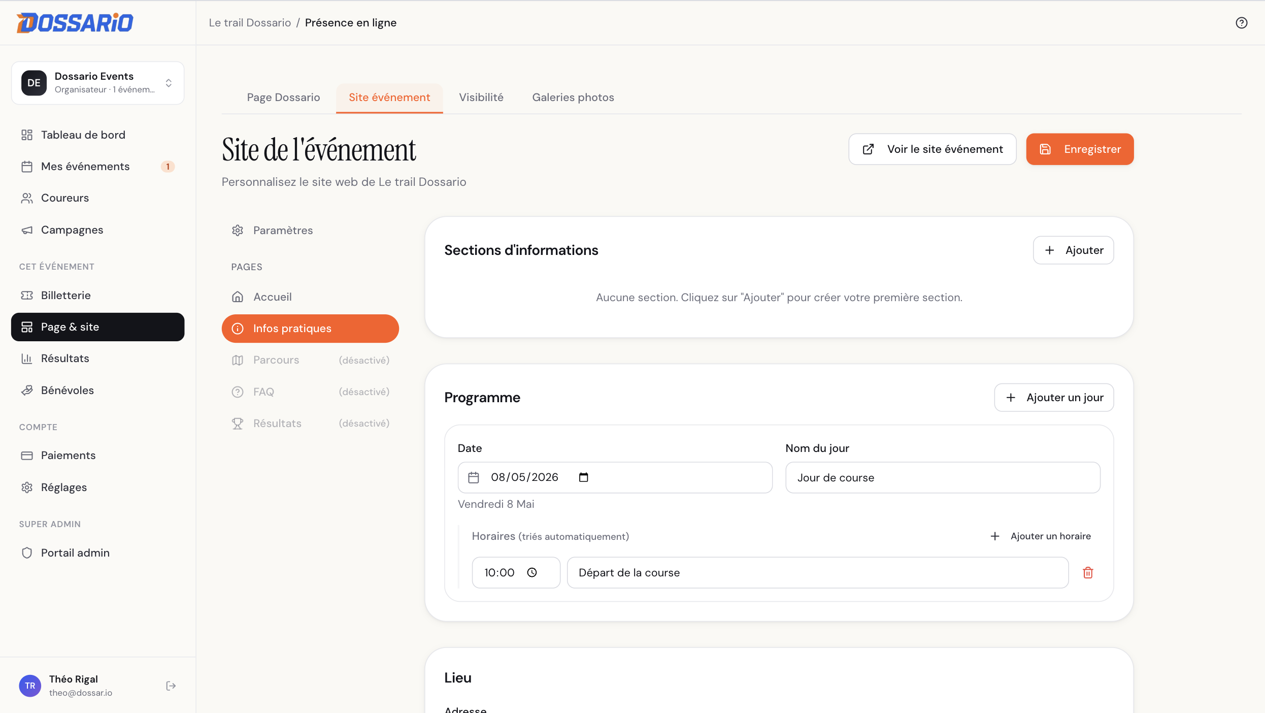 Éditeur Infos pratiques en état vide