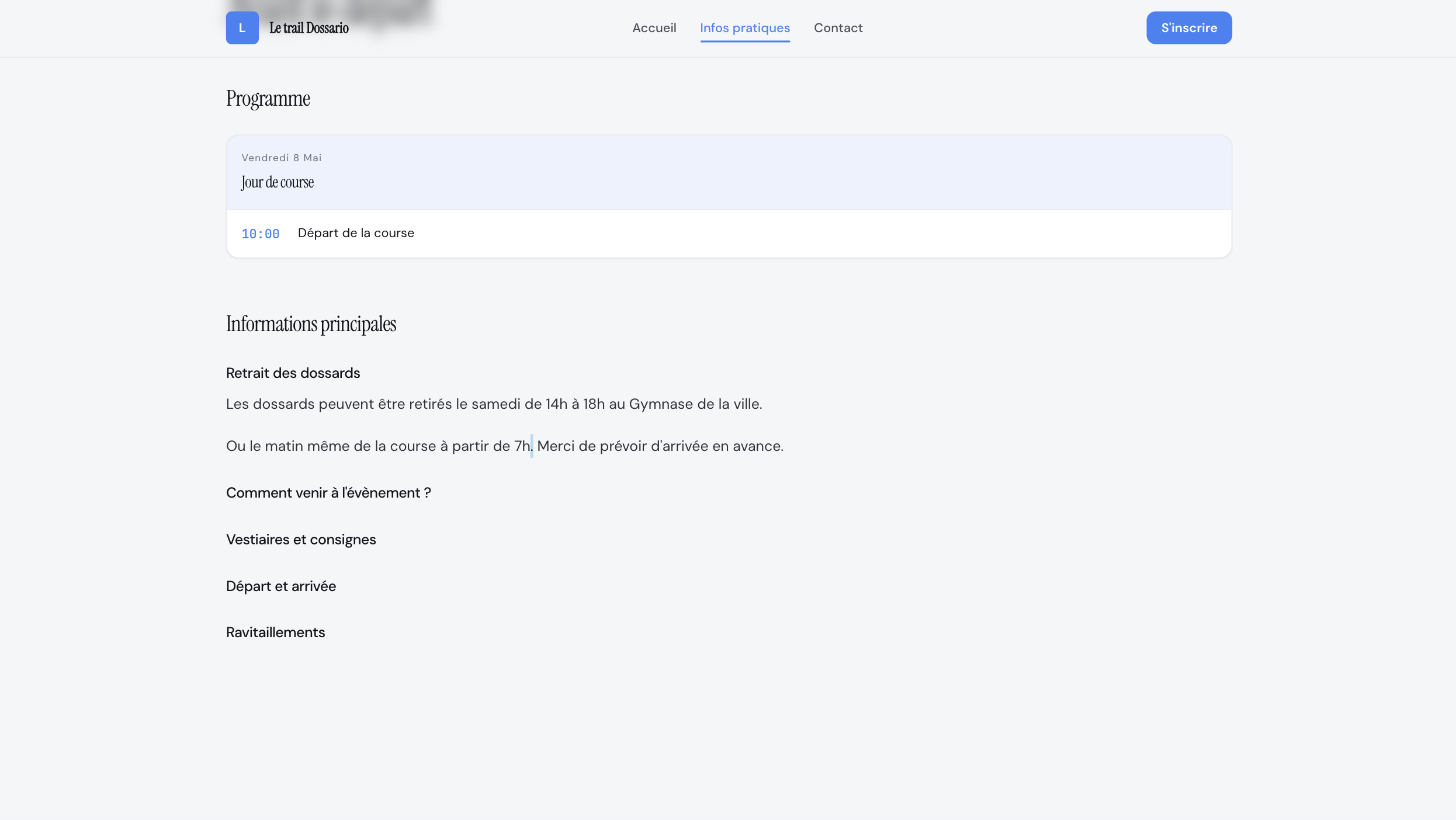 Page Infos pratiques rendue côté coureur