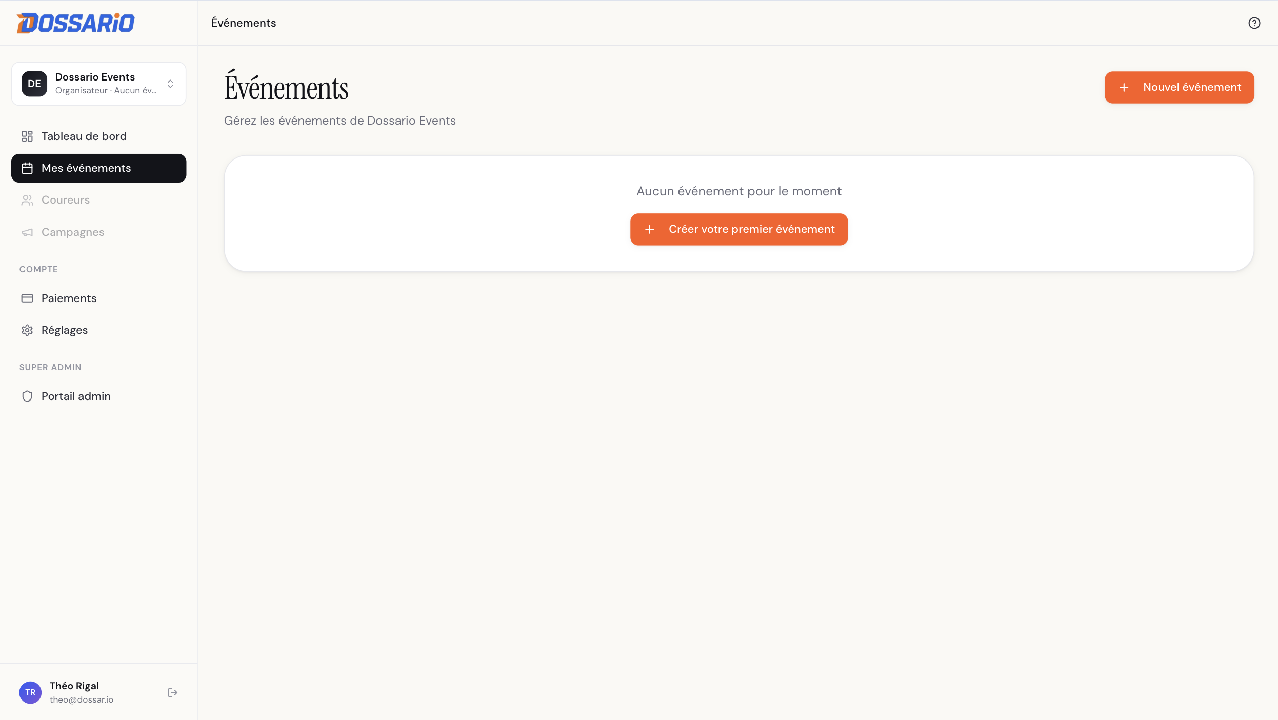 Page Billetterie de la course en état vide